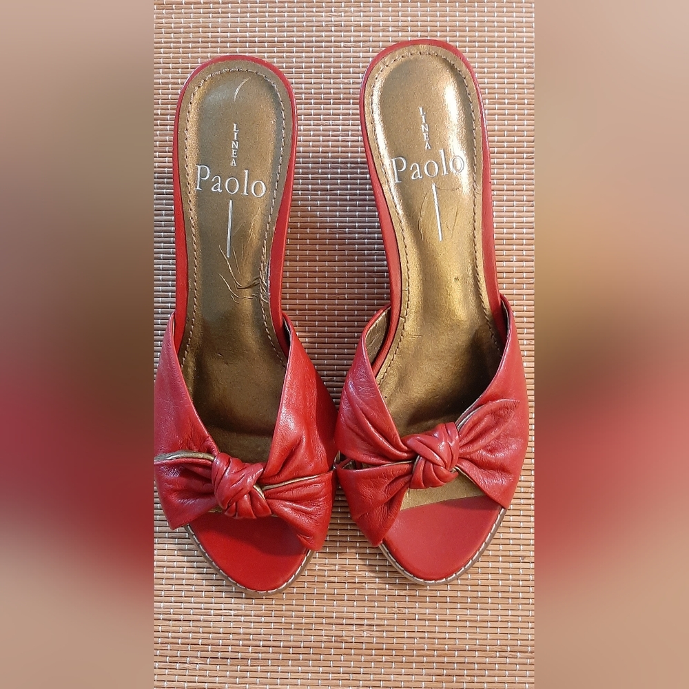 Red Paolo Linea Wedge Heels Peep Toe